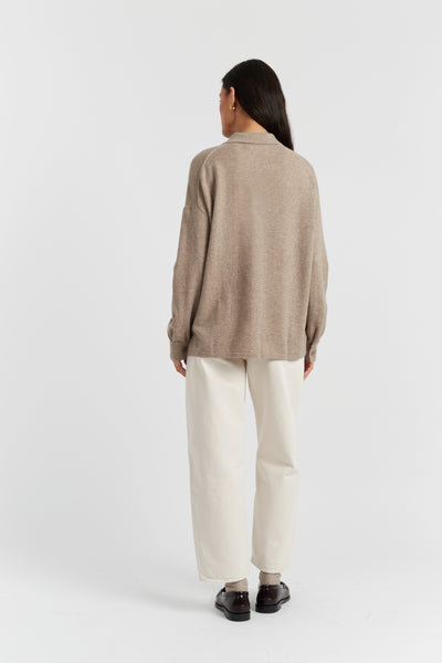 Warm-Oatmeal Wool-Cashmere Relaxed Shirt