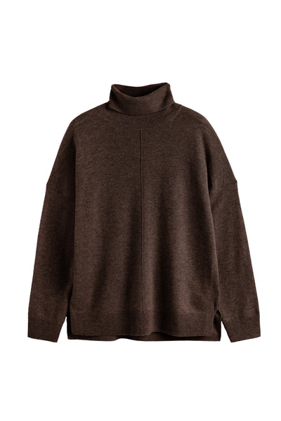 Brown turtleneck sweater on a white background