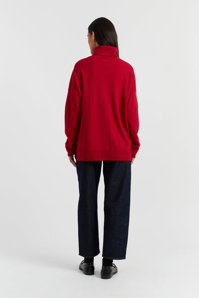 Crimson Wool-Cashmere Relaxed Rollneck Sweater