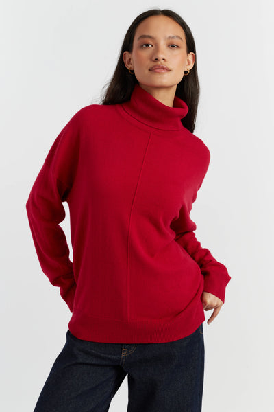 Crimson Wool-Cashmere Relaxed Rollneck Sweater