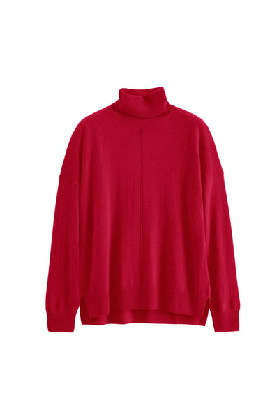 Crimson Wool-Cashmere Relaxed Rollneck Sweater