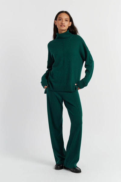 Emerald Wool-Cashmere Relaxed Rollneck Sweater