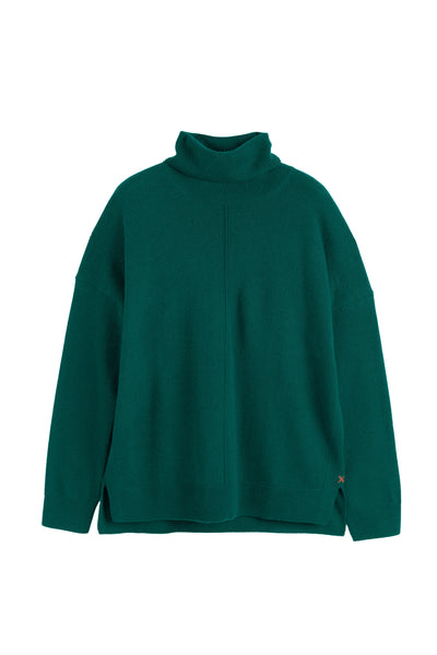 Green turtleneck sweater on a white background