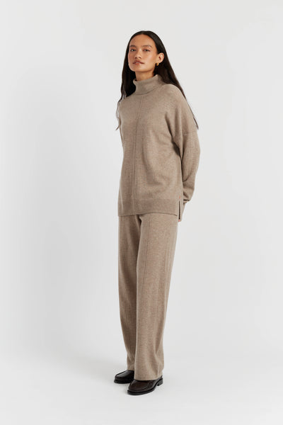 Warm-Oatmeal Wool-Cashmere Relaxed Rollneck Sweater