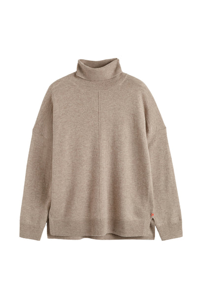 Warm-Oatmeal Wool-Cashmere Relaxed Rollneck Sweater