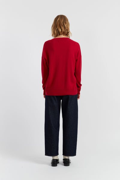 Crimson Wool-Cashmere Slouchy Sweater