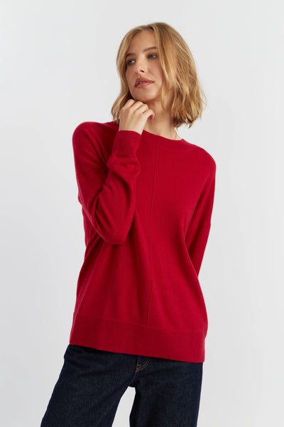 Crimson Wool-Cashmere Slouchy Sweater