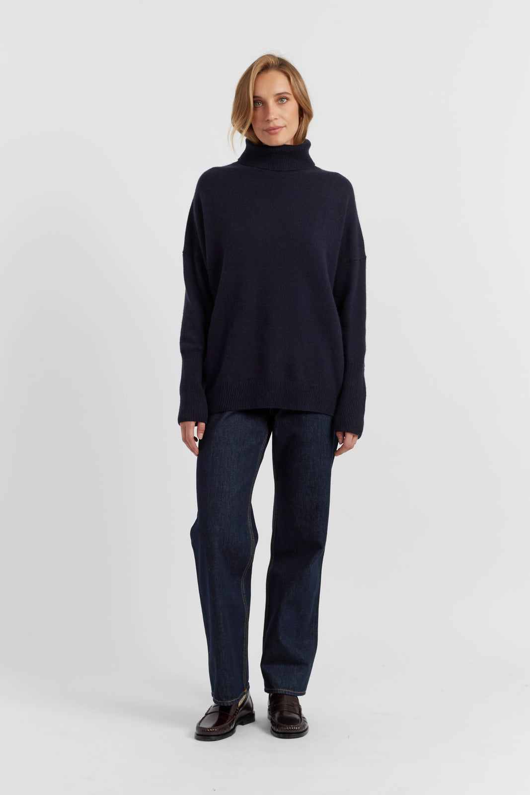 Navy Pure Cashmere Rollneck Sweater Chinti Parker UK