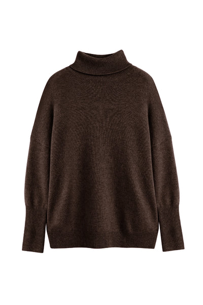 Brown turtleneck sweater on a white background