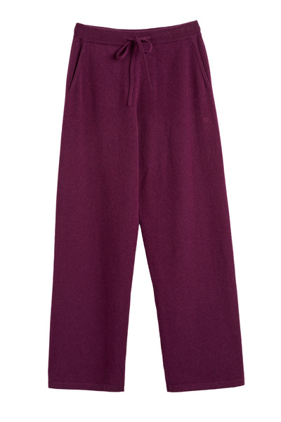 Purple pants with a drawstring on a white background
