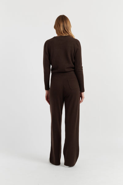 Chocolate Pure Cashmere Wide-Leg Pants