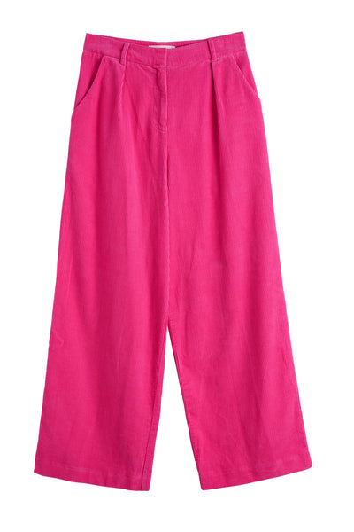 Bright pink wide-leg pants on a white background