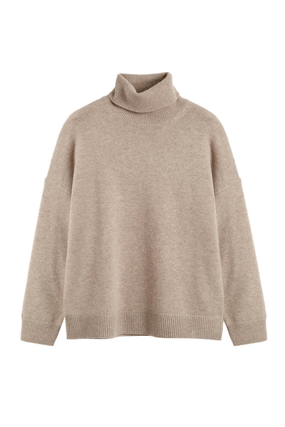 Beige turtleneck sweater on a white background