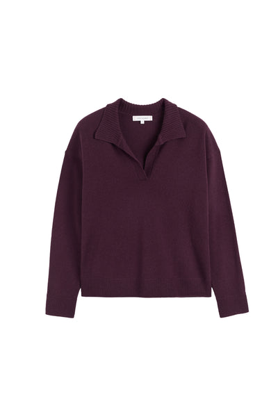 Aubergine Wool-Cashmere Collared Sweater