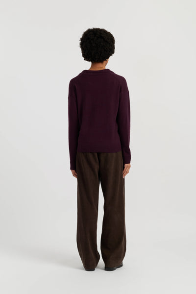 Aubergine Wool-Cashmere Collared Sweater