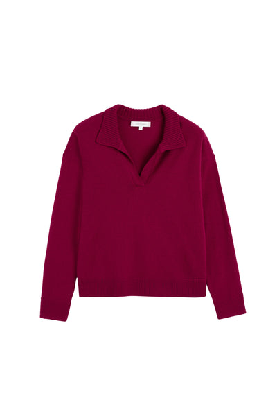 Cherry Wool-Cashmere Collared Sweater
