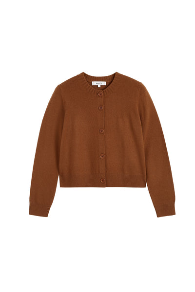 Toffee Wool-Cashmere Crew Neck Cardigan