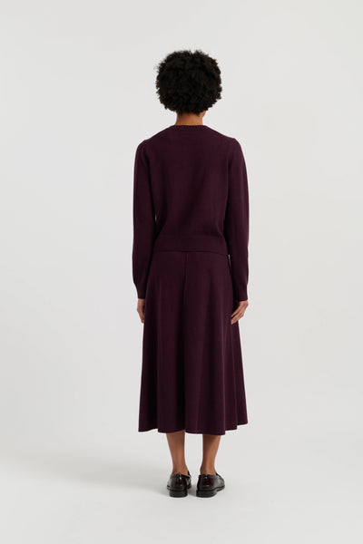 Aubergine Wool-Cashmere Midi Skirt