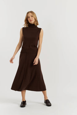 Chocolate Wool-Cashmere Midi Skirt