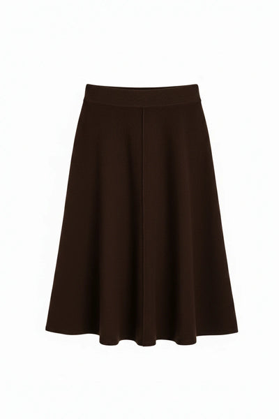 Chocolate Wool-Cashmere Midi Skirt