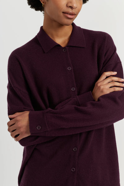 Aubergine Wool-Cashmere Relaxed Shirt