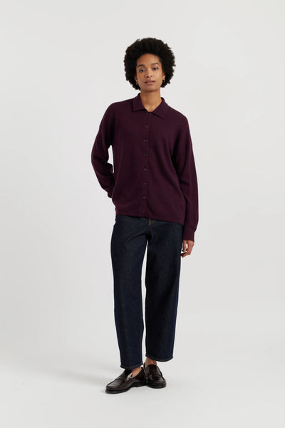 Aubergine Wool-Cashmere Relaxed Shirt