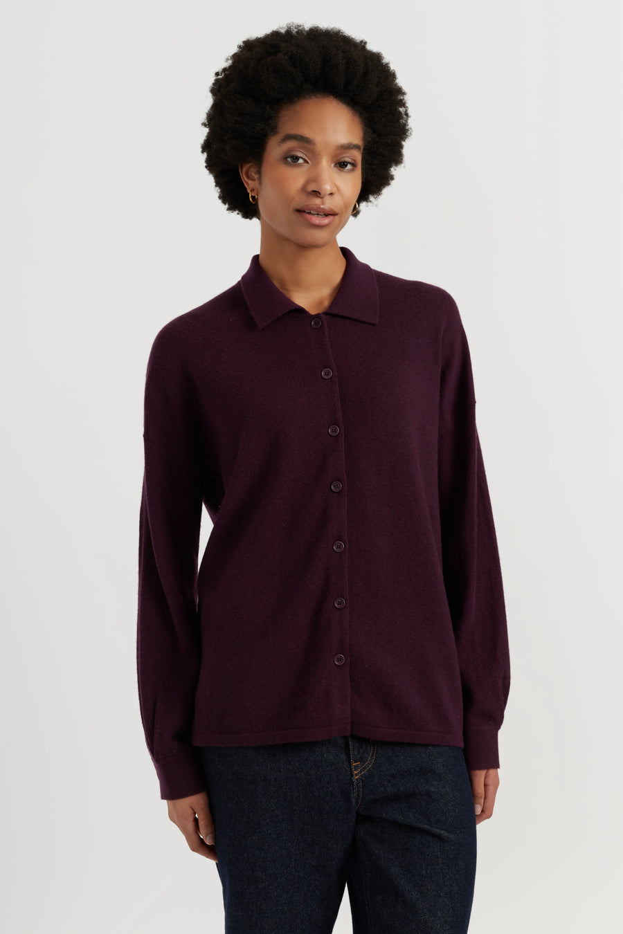Aubergine Wool-Cashmere Relaxed Shirt