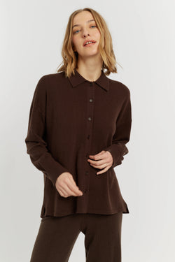 Chocolate Wool-Cashmere Relaxed Shirt
