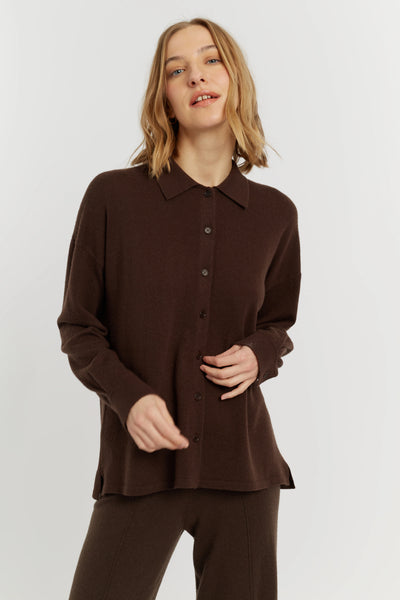 Chocolate Wool-Cashmere Relaxed Shirt