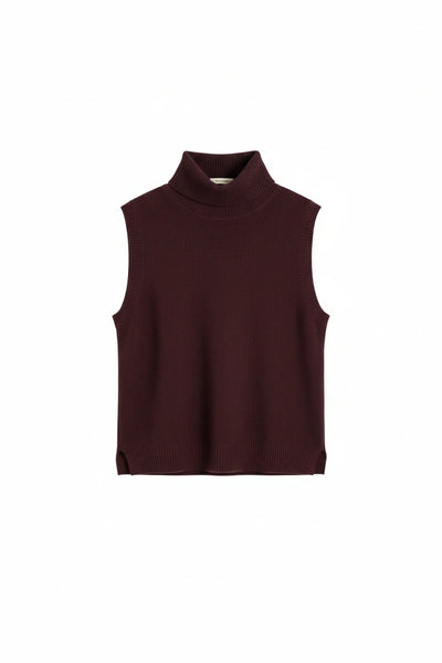 Aubergine Wool-Cashmere High-Neck Tank