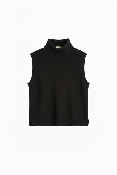 Black Wool-Cashmere High-Neck Tank