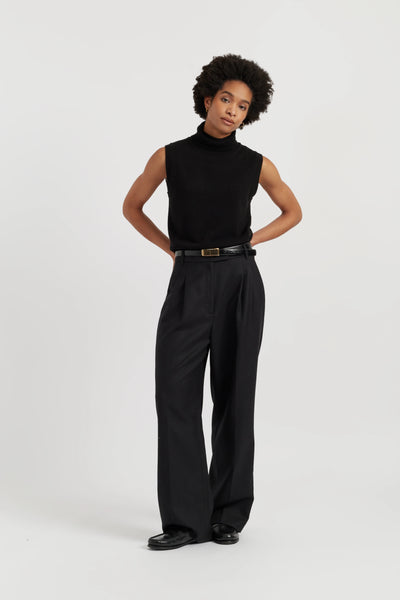 Black Wool-Cashmere High-Neck Tank