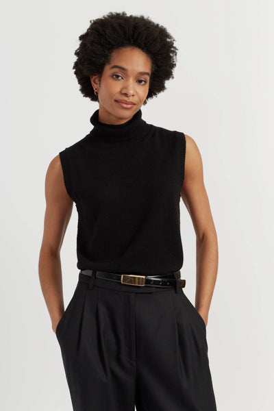 Black Wool-Cashmere High-Neck Tank