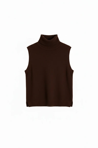 Chocolate Wool-Cashmere High-Neck Tank