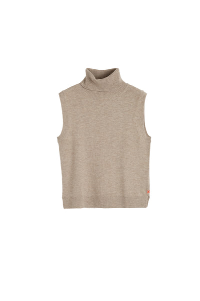 Warm-Oatmeal Wool-Cashmere High-Neck Tank