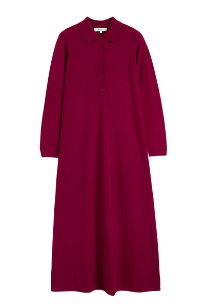 Cherry Wool-Cashmere A-Line Polo Dress