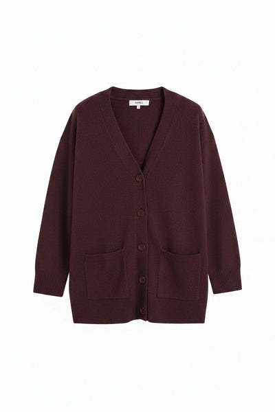 Aubergine Wool-Cashmere Long Cardigan