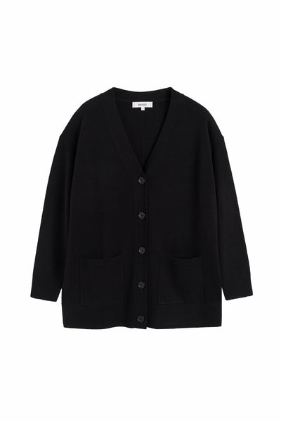 Black Wool-Cashmere Long Cardigan