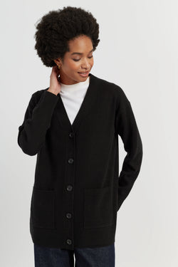Black Wool-Cashmere Long Cardigan