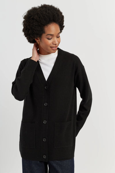 Black Wool-Cashmere Long Cardigan