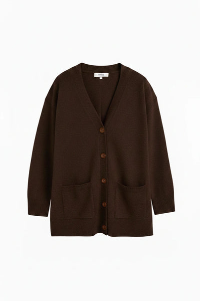 Chocolate Wool-Cashmere Long Cardigan