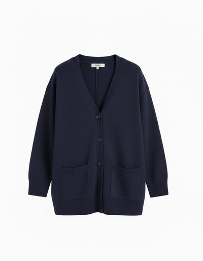 Navy Wool-Cashmere Long Cardigan