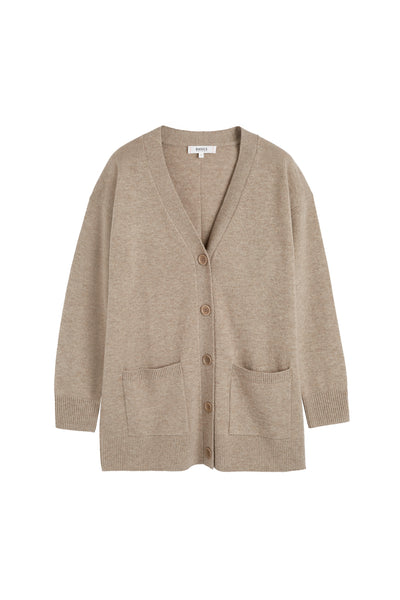 Warm-Oatmeal Wool-Cashmere Long Cardigan