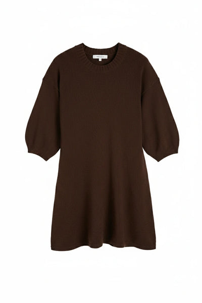 Chocolate Wool-Cashmere Wide-Sleeve Dress