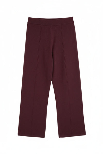 Aubergine Wool-Cashmere Wide-Leg Track Pant