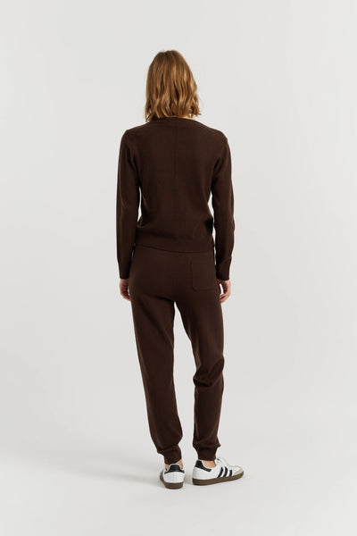 Chocolate Wool-Cashmere Cuffed Joggers