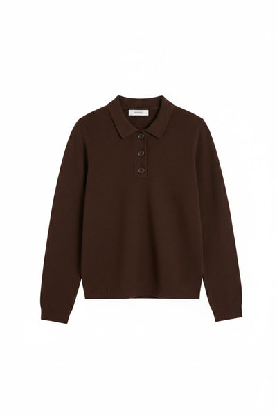 Chocolate Wool-Cashmere Polo Sweater