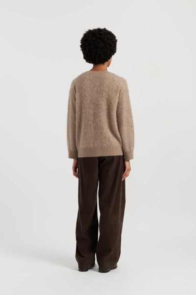 Warm-Oatmeal Brushed Cashmere Crew Neck Sweater