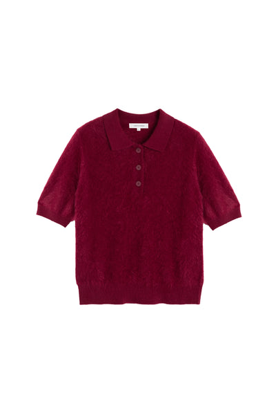 Cherry Brushed Cashmere Polo Tee