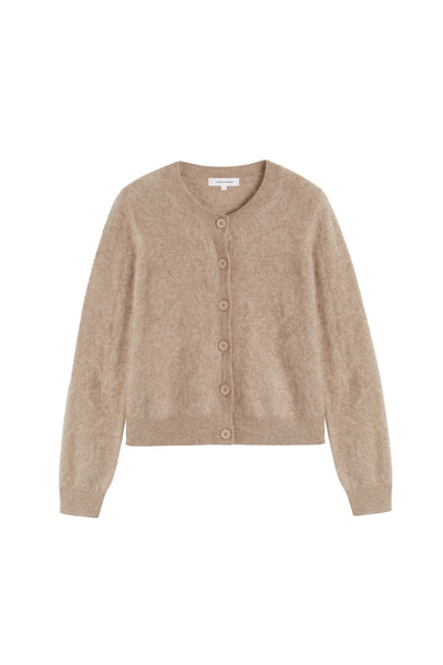 Warm-Oatmeal Brushed Cashmere Cardigan